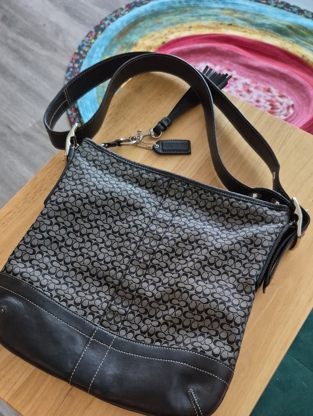 Coach Black and Gray Signature Messenger Bag